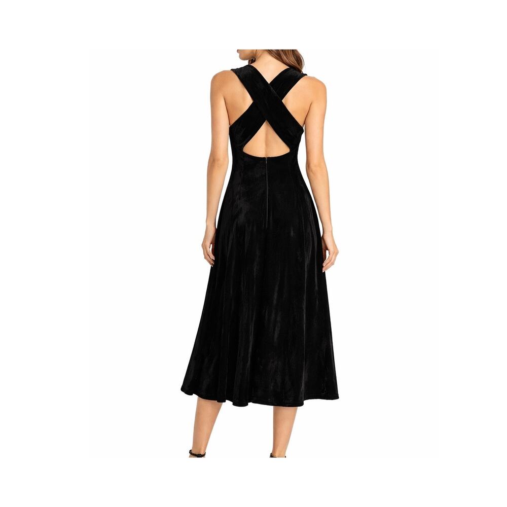 Vintage Black Crisscross-Back Velvet Midi Dress